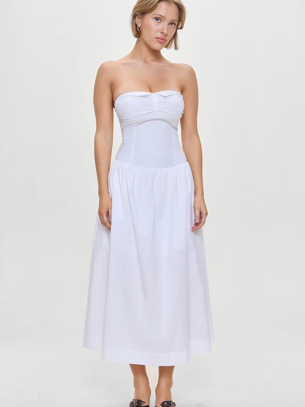 Frankie's Bikinis White Strapless Midi Dress
